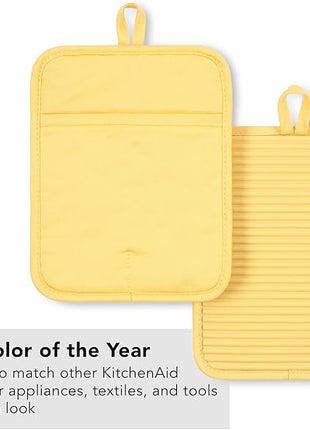 KITCHENAID Ribbed Soft Silicone Pot Holder 2-Pack Set, 2025 Color of The Year, Butter Yellow, 7"x9"