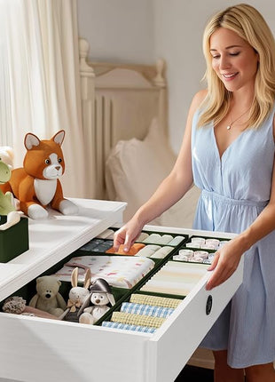DIMJ Drawer Organizer Clothes, 15 Pack Dresser Organizer, Foldable Closet Organizers and Storage, Fabric Dresser Bins, Drawer Dividers for Nursery, Baby Clothes, Underwears, Sock (Green)