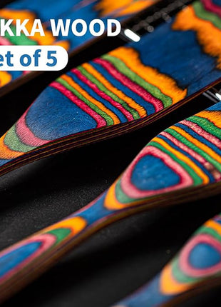 Pakkawood Spurtle Set, Gudamaye 5 Pcs Pakkawood Kitchen Utensils, Wooden Spoons for Cooking, Wooden Utensils for Cooking, Spurtles Kitchen Tools As Seen On Tv, Camping Cookware, Halloween Decorations