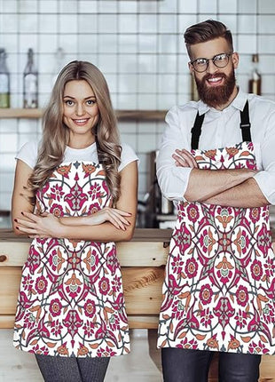 EKOBLA Retro Flower Print Aprons Decorative Vintage Oriental Tribal Floral Ornament Paisley Waterproof Resistant Chef Cooking Kitchen BBQ Adjustable Aprons for Women Men 27x31 Inch