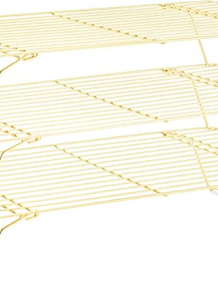 Cooling Rack for Baking 3 Tiers, 16" x 10" Cookie Cooling Wire Rack Stackable Collapsible Nonstick, Stainless Steel Baking Cooking Cooling Racks with Optimum Air Flow, Gold