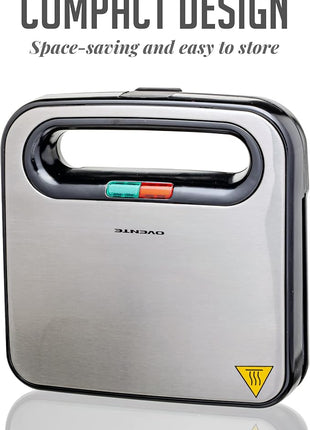 OVENTE Electric Panini Press Grill with Nonstick Plates, LED Indicator Lights, Thermostat Control, Cool Touch Handle, Compact Sandwich Maker Perfect for Cooking Breakfast, Snacks & More, Black GP0401B