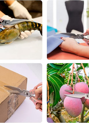 CGBE Kitchen Scissors, Multi-Purpose Kitchen Shears, Heavy Duty Dishwasher Safe Food Scissors for Chicken, Poultry, Fish, Meat & Herbs with Non-Slip Grips - Rosegold