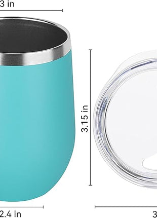 DOMICARE Stainless Steel Wine Tumbler Bulk with Lid, Personalized Insulated Tumblers Set, 12oz Travel Coffee Cups Pack of 16, Light Blue