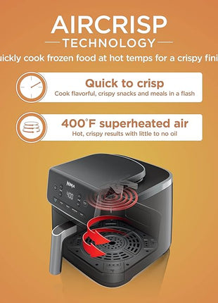 Ninja | Air Fryer | 5 QT Capacity | 5-in-1 Air Fry, Bake, Roast, Reheat, & Dehydrate | Air Crisp Technology | Nonstick Basket & Crisper Plate | Grey | AF142