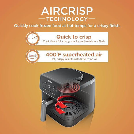 Ninja | Air Fryer | 5 QT Capacity | 5-in-1 Air Fry, Bake, Roast, Reheat, & Dehydrate | Air Crisp Technology | Nonstick Basket & Crisper Plate | Grey | AF142