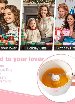 BigNoseDeer Kawaii Cat Mug with 3D Kitty Inside Cute Mugs Ceramic Tea Cup Coffee Mug Gifts for Women Girlfriend Kids White Elephant Gifts (13oz)