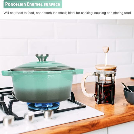 Puricon 5.5 Quart Enameled Cast Iron Dutch Oven with Lid, 5.5 QT Deep Round Dutch Oven Pot with Dual Handles -Teal