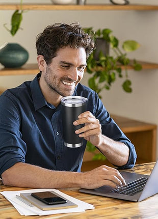 StarSpeed 20oz Tumbler Bulk with Lid, Stainless Steel Insulated Tumblers Double Wall Vacuum Insulated Travel Mug, Powder Coated Coffee Cups for Hot and Cold Drinks(Black,1)