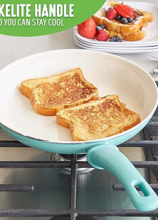 GreenLife Nonstick 8" Frying Pan Skillet, Non-Toxic PFAS-Free Ceramic Nonstick, Dishwasher & Oven Safe, Stay-Cool Handles, Wobble Free, Turquoise