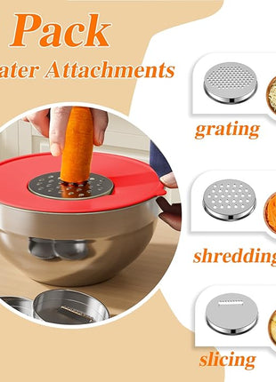 Mixing Bowls with Lids Set, 6 PCS Stainless Steel Mixing Bowls with 3 Grater Attachments, Kitchen Food Organizers Nesting Mixing Bowl, Large Size 4.5, 3.5, 2.1, 1.5, 1.1, 0.7QT-Colorful