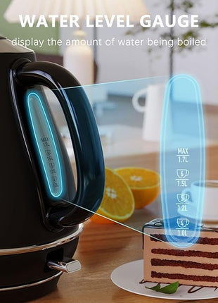 Evoloop 1.7L Electric Kettles, BPA Free Tea Kettle, Hot Water Boiler Heater, Stainless Steel Teapot, Auto Shut-Off & Boil-Dry Protection, 120V/1500W (Black)