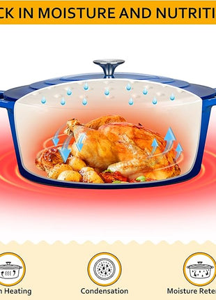 Velaze 7.5 QT Enameled Oval Dutch Oven Pot with Lid, Cast Iron Dutch Oven with Dual Handles for Bread Baking, Cooking, Frying, Non-stick Enamel Coated Cookware（Blue)