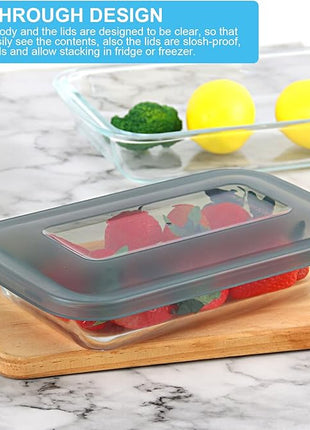 KOMUEE 8 Pieces Glass Baking Dish with Lids Rectangular Glass Baking Pan Bakeware Set with Lids, Baking Pans for Lasagna, Leftovers, Cooking, Kitchen, Fridge-to-Oven, Gray