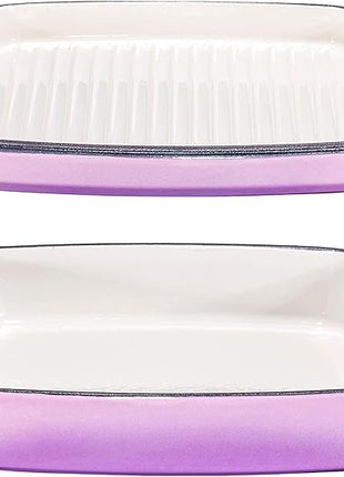 Bruntmor 2-in-1 Square Enamel Cast Iron Dutch Oven Baking Pan with Handles, Purple Baking Pans Set with Cast Iron Skillet, Braising Pan for Casserole Dish with lid, Oven Safe