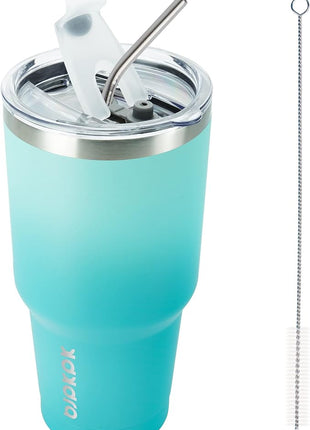 BJPKPK 30oz Stainless Steel Tumbler Color Block Insulated Tumblers Cup with Lid and Straw, Double Walled Travel Coffee Mug,Mint