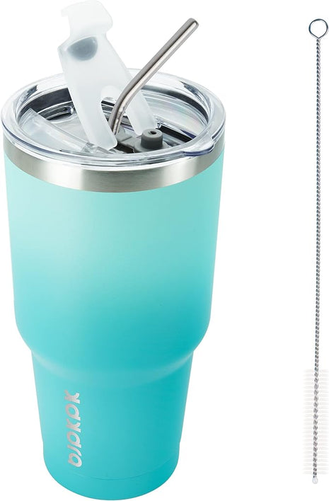 BJPKPK 30oz Stainless Steel Tumbler Color Block Insulated Tumblers Cup with Lid and Straw, Double Walled Travel Coffee Mug,Mint