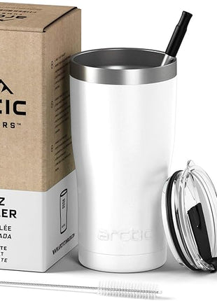 Arctic Tumblers | 20 oz Matte White Insulated Tumbler with Straw & Cleaner - Retains Temperature up to 24hrs - Non-Spill Splash Proof Lid, Double Wall Vacuum Technology, BPA Free & Built to Last
