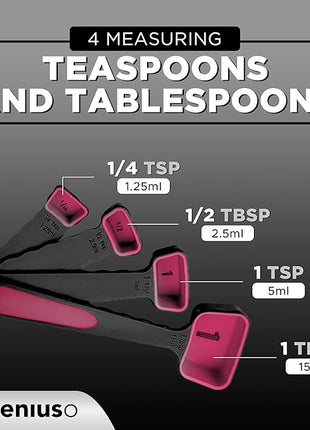 Collapsible Measuring Cups and Nesting Spoons - Adjustable Silicone for Cooking, used for Liquid and Dry Kitchen Items - Portable Portion Control, Dog Food, Kids, Travel, Camper, Space-Saving - 1 Set