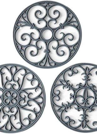 Silicone Trivet Mat - Hot Pot Holder Hot Pads for Table & Countertop - Teapot Trivet Kitchen Trivets - Non-Slip & Heat Resistant Modern Kitchen Hot Pads for Pots & Hot Dish Grey Trivet Set of 3