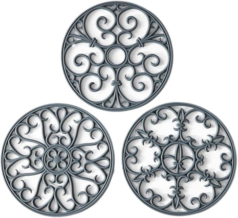 Silicone Trivet Mat - Hot Pot Holder Hot Pads for Table & Countertop - Teapot Trivet Kitchen Trivets - Non-Slip & Heat Resistant Modern Kitchen Hot Pads for Pots & Hot Dish Grey Trivet Set of 3