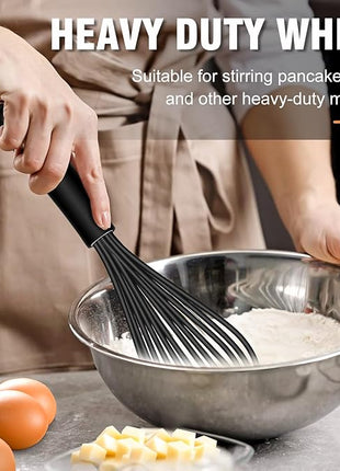 Walfos Silicone Whisk,11 Inch Silicone Whisks for Cooking Non Scratch,BPA Free Kitchen Whisk Heat Resistant (480°F) Perfect for Blending,Whisking,Beating,Mixing.Dishwasher Safe (Black）