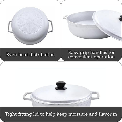 IMUSA 7.5 Quart Traditional Natural Made in Colombia Caldero with Lid for Cooking and Serving,Silver