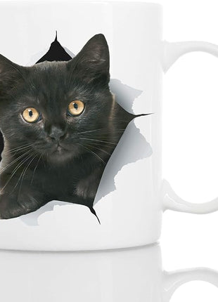 Funny Black Kitten Coffee Mug - Ceramic Funny Cat Mug - Perfect Cat Lover Gift - Cute Novelty Coffee Mug Present - Great Birthday or Christmas Surprise for Friend or Coworker, Men and Women (11oz)