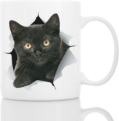 Funny Black Kitten Coffee Mug - Ceramic Funny Cat Mug - Perfect Cat Lover Gift - Cute Novelty Coffee Mug Present - Great Birthday or Christmas Surprise for Friend or Coworker, Men and Women (11oz)
