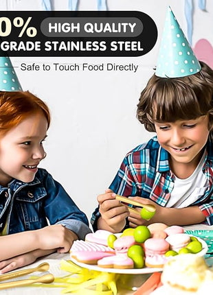 Walfos Small Gold Tongs For Serving,Food Grade Stainless Steel 4" Mini Tongs Appetizers for Parties Catering, Sugar，Desserts，Tea Party, Coffee Bar, Set of 12 （Gold）