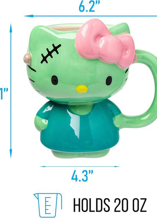 Silver Buffalo Sanrio Hello Kitty Frankenstein Halloween Costume 3D Sculpted Ceramic Mug, 20 Ounces