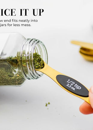 Magnetic Measuring Spoons Set – Stainless Steel Gold Measuring Spoons for Cooking and Baking – Cute and Durable Gold Kitchen Accessories - Great for Gifting