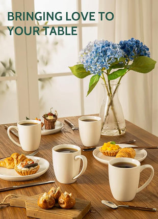 Sweese Porcelain Mugs - 12 Ounce for Coffee, Tea, Mocha and Mulled Drinks - Set of 6, White