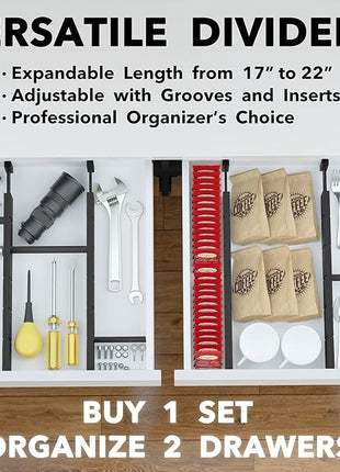 SpaceAid Bamboo Drawer Dividers with Inserts and Labels, Kitchen Adjustable Drawer Organizers, Expandable Organization for Home, Office, Dressers, 4 Dividers with 9 Inserts (17"-22" Black)