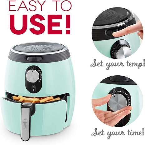 Dash Deluxe Electric Air Fryer + Oven Cooker with Temperature Control, Non-stick Fry Basket, Recipe Guide + Auto Shut off Feature, 1200-Watt, 3 Quart - Aqua
