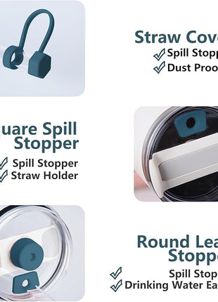 Silicone Spill Stopper Set Compatible with Stanley Cup 2.0 30oz & 40oz with Straw Cover (Set of 2, Blue Spruce)