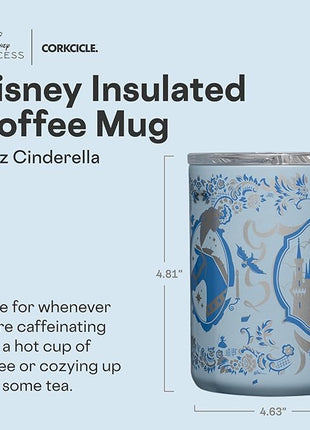 Corkcicle Classic Coffee Mug - Triple Insulated Stainless Steel for Travel - Shatter-Proof Lid - Keeps Drink Hot Over 3 Hours - Holiday Mug Gift - 16 oz - Princess Cinderella