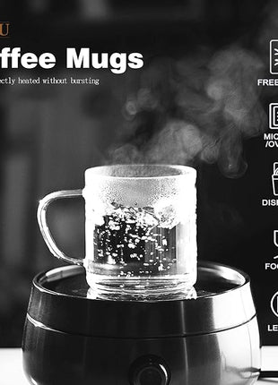 LUXU Glass Coffee Mugs Set of 4,14 oz Clear Coffee Cups,Hand Blown&Seamless Design,Heat Resistant and Explosion-Proof,Lightweight Tea Mugs with Anti Scald Handle Ideal for Home,Cafe