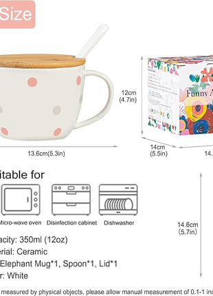 White Elephant Gifts for Adults Cute Elephant Mug with 3D elephant Inside Kawaii Ceramic Coffee Mug Tea Cup with Lid Spoon Friendship Birthday Christmas Gifts for Women Men Sisters Friend Coworkers