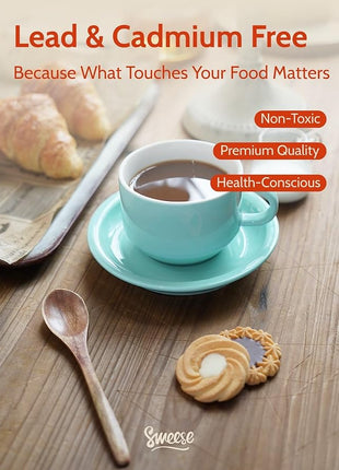 Sweese 8 Ounce Porcelain Stackable Cappuccino Cups with Saucers and Metal Stand - for Specialty Coffee Drinks, Cappuccino, Latte, Americano and Tea - Set of 4, Turquoise