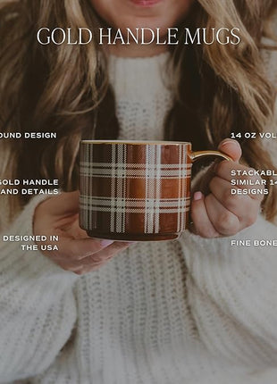 Sweet Water Decor Gold Leaves Mug with Gold Handle, 14oz Fine Bone China Coffee Cup for Tea, Latte, or Hot Cider, Autumn Leaf Drinkware, Fall Decorations for Kitchen, Gift for Mom, Sister & Wife