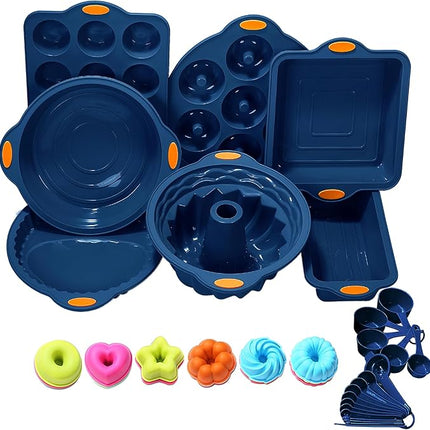 To encounter 31 Pieces Silicone Baking Pans Set, Nonstick Bakeware Sets, Non-Stick Silicone Molds, with Metal Reinforced Frame More Strength, Navy Blue