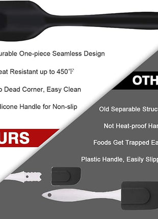 Silicone Spatula Set of 7, P&P CHEF Heat-Resistant Rubber Spatulas Kitchen Utensils Set for Non-stick Cooking Baking Mixing, Seamless & Flexible Design, Dishwasher Safe, Black