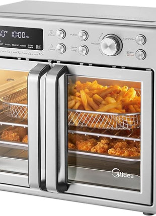 Midea Flexify French Door Toaster Oven Air Fryer Combo, 26.4 QT, Extra Large Air Fryer Countertop Oven 10-in-1 Combo, 25% Faster Cooking and 90% Less Oil, Stainless Steel