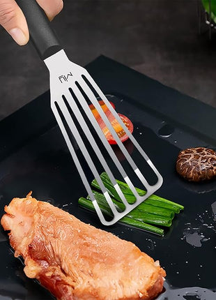 MIU Fish Spatula Stainless Steel, Slotted Flexible Metal, Lightweight Barbecue Turner, 6.5 inch Blade, Plastic Handle with Hole, Grilling Utensils