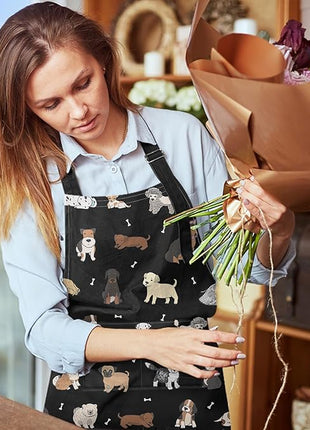 Britimes Doodle Puppy Dog Labrador Apron Home Kitchen Cooking Baking Gardening for Women Men with Pockets 32x28 inch