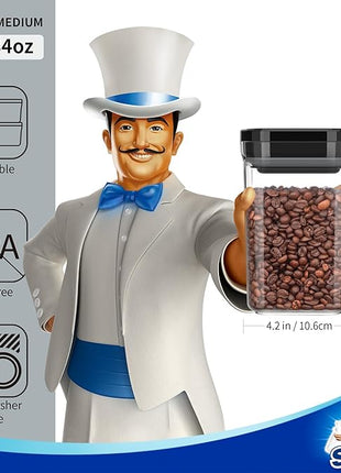 MR.SIGA 4 Pack Airtight Food Storage Container Set, BPA Free Kitchen Pantry Organization Canisters, One-handed Airtight Cereal Snack Candy Storage Containers, 1 L / 34oz, Medium, Black