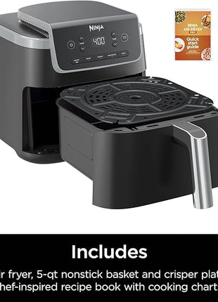 Ninja | Air Fryer | 5 QT Capacity | 5-in-1 Air Fry, Bake, Roast, Reheat, & Dehydrate | Air Crisp Technology | Nonstick Basket & Crisper Plate | Grey | AF142