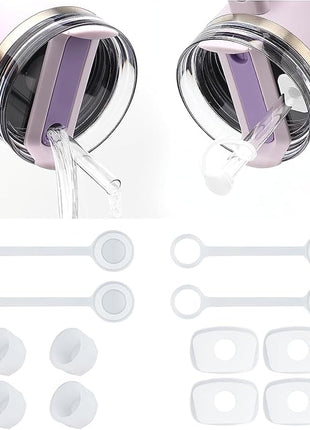 4Sets Silicone Spill Proof Stopper for Stanley 40/30 oz The Quencher H2.0 Flowstate Tumbler with Handle for Stanley Cup Accessories Include Straw Cover Cap Round Leak Stopper Square Spill Stopper