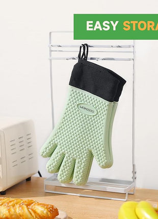 GEEKHOM BBQ Gloves Heat Resistant Oven Mitts - Silicone Grilling Gloves with 14" Long Arm Protection - Waterproof Pot Holder Non-Slip for Men & Women, Kitchen Cooking, Baking, Camping, Mint Green